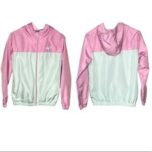 Puma Large Spring Summer Full Zip Up Green/Pink Hooded Jacket
